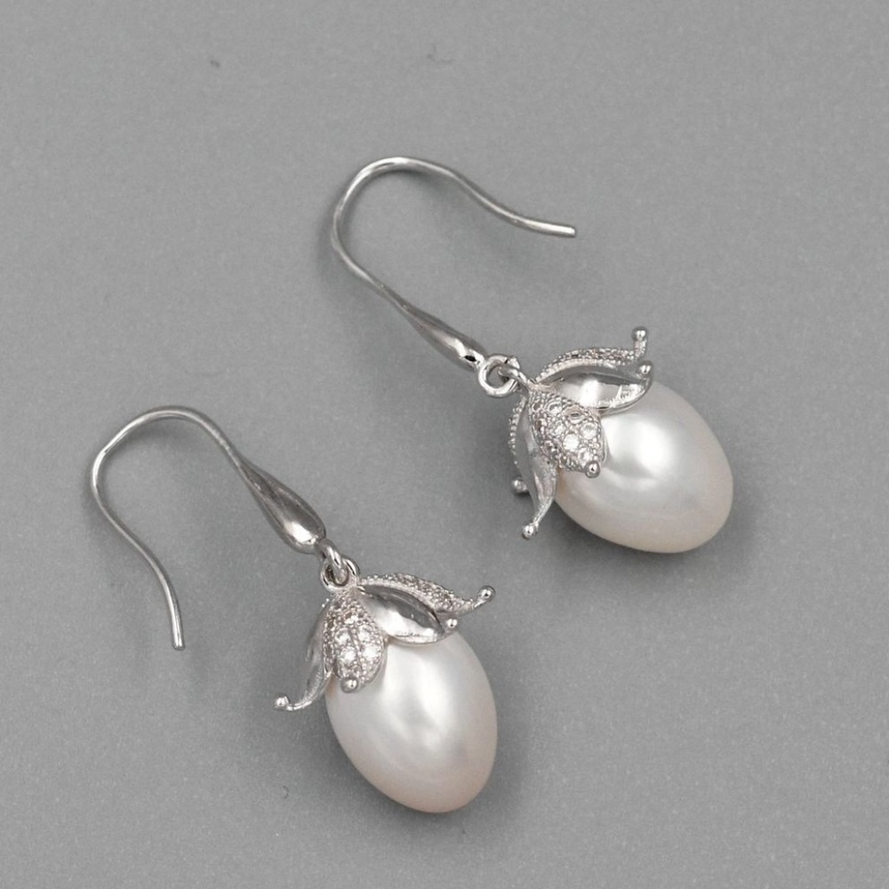 White Freshwater Pearl Sterling Silver Earrings - Picture 1 of 7